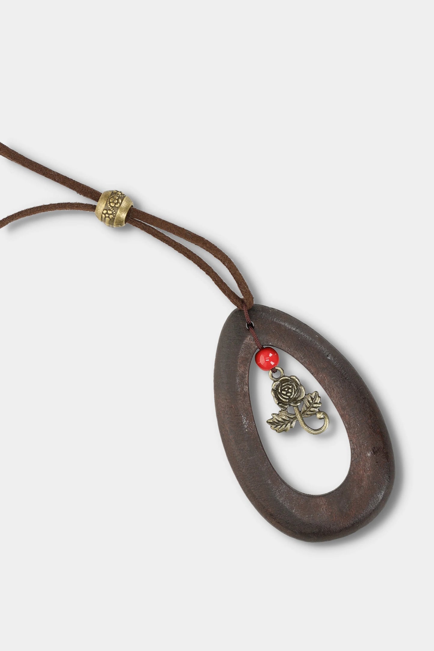 Wood Teardrop Rose Pendant Necklace (Walnut)