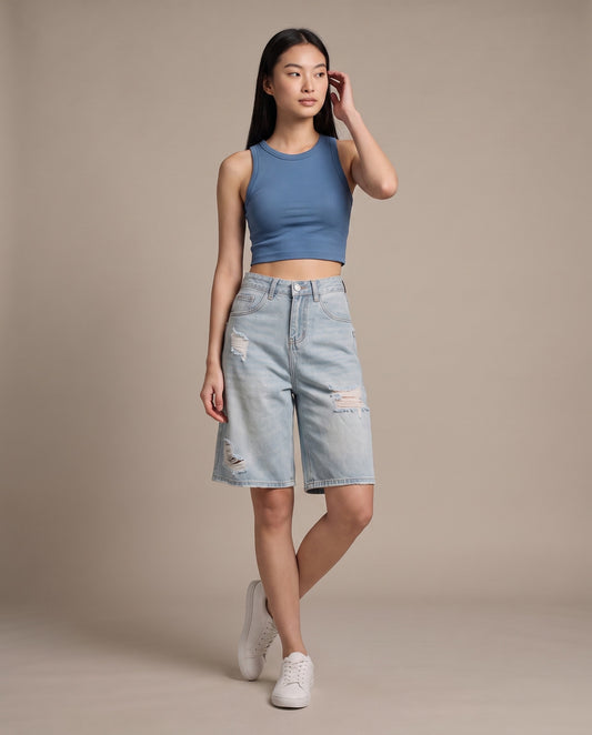 Distressed Loose Shorts – Light Vintage Wash