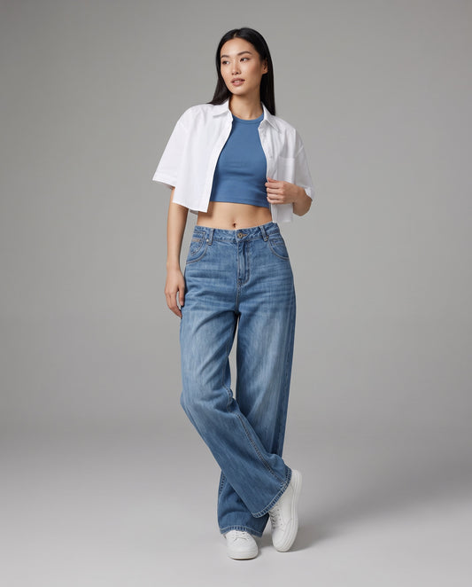 Retro Cinch Wide-Leg Jeans