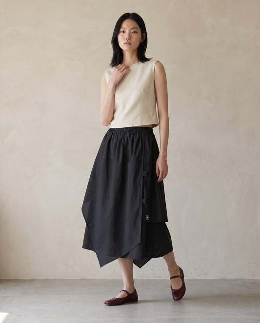 Black Asymmetric Layered Cotton Skirt