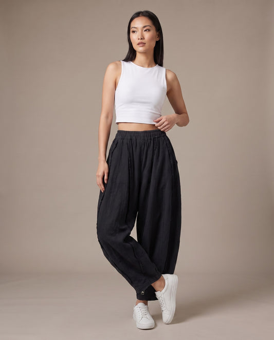 Washed Black Raw-Edge Balloon Pants