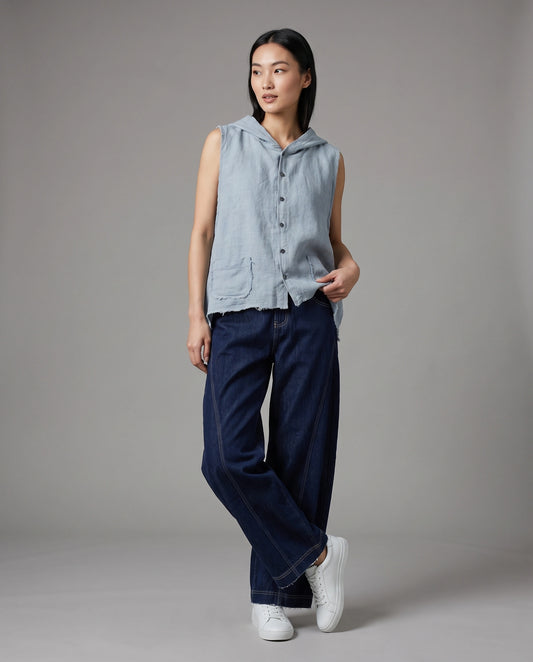 Washed Linen Hooded Vest