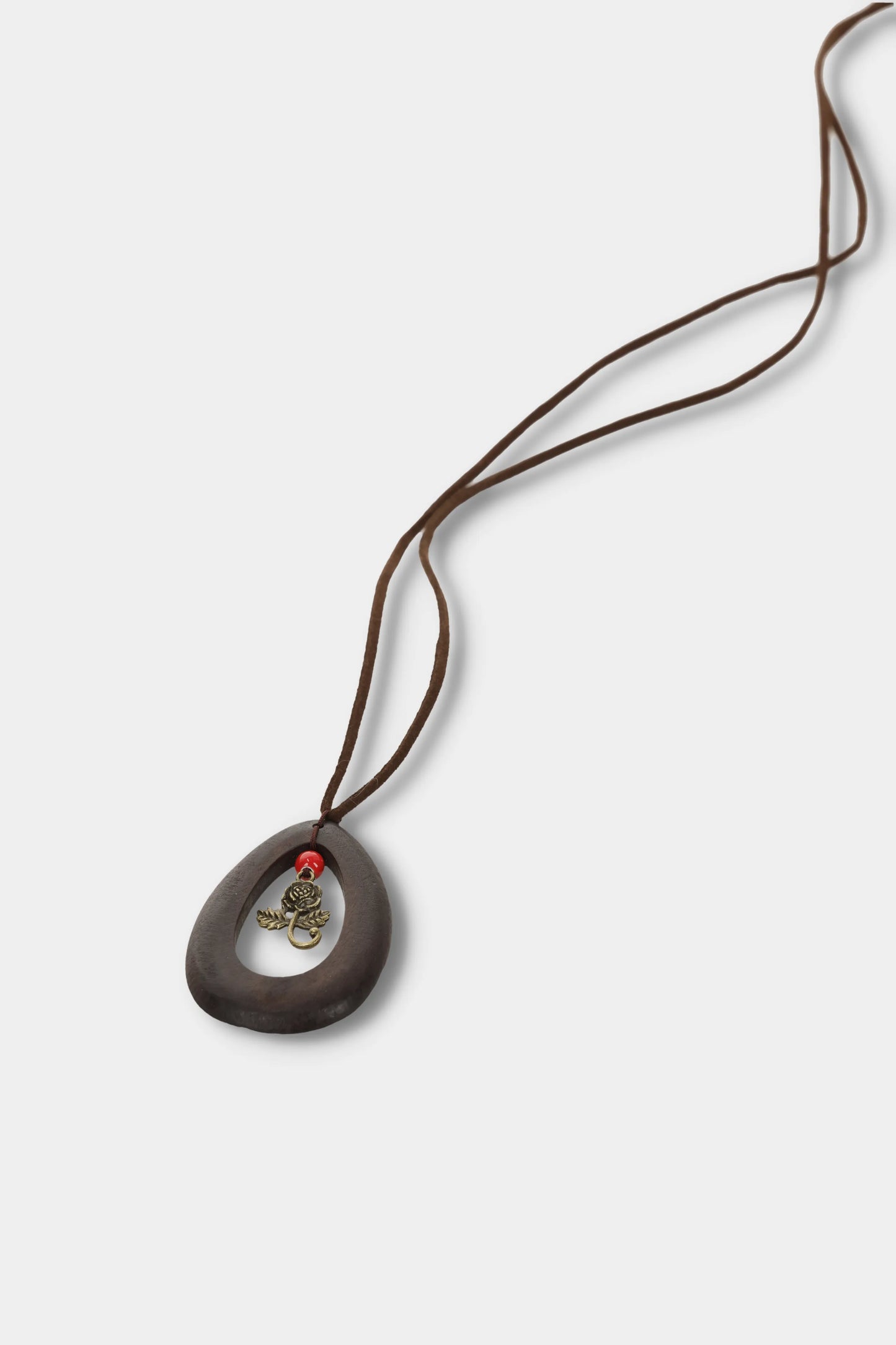 Wood Teardrop Rose Pendant Necklace (Walnut)