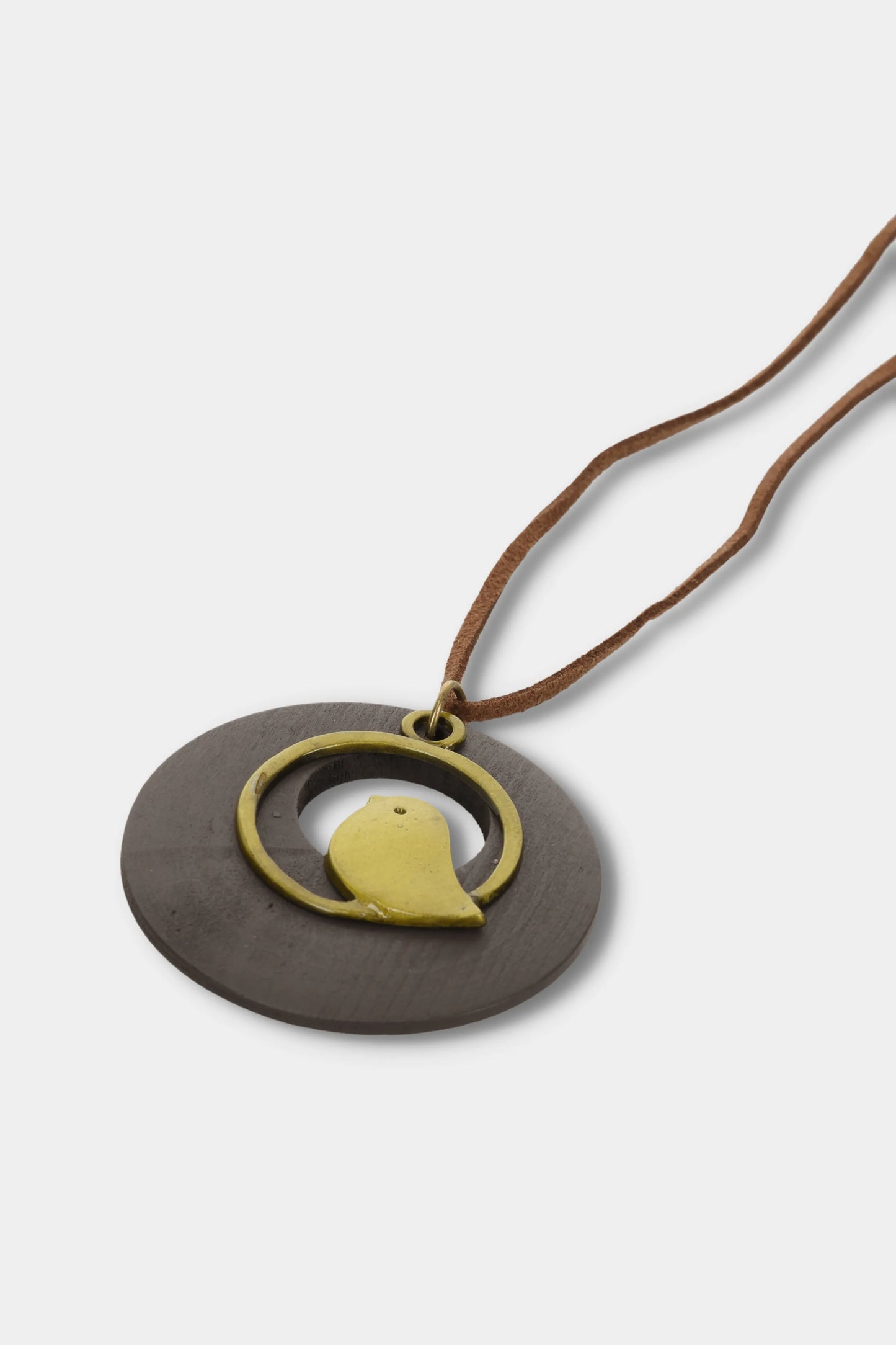 Wood & Brass Bird Pendant Necklace (Chestnut)