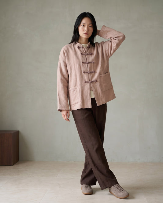 Frog-Closure Textured Jacket