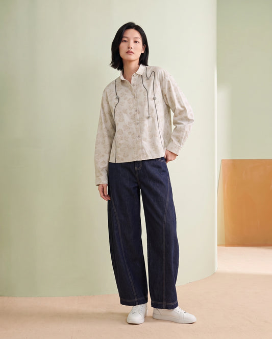Floral Jacquard Shirt with Braided Cording