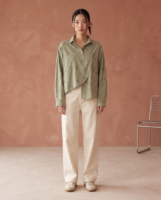 Whimsical Botanical Print Asymmetrical Shirt