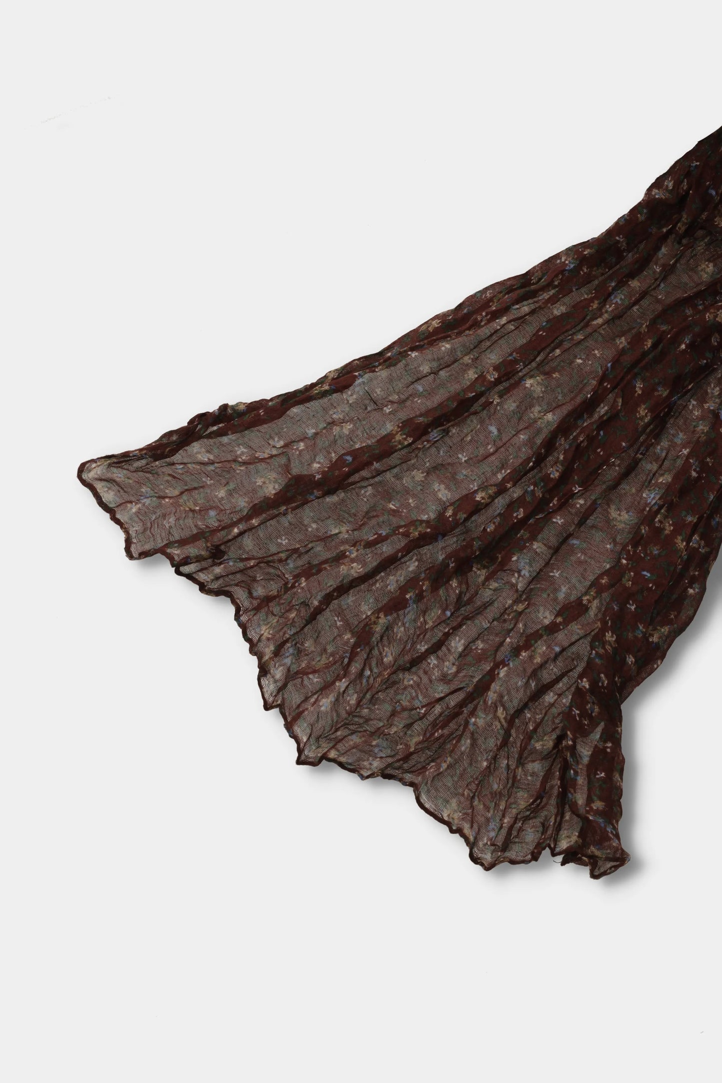 Crinkled Floral Cotton-Linen Scarf — Wine