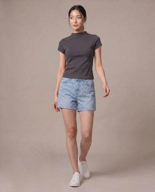 Mock-Neck T-Shirt - Carbon Grey