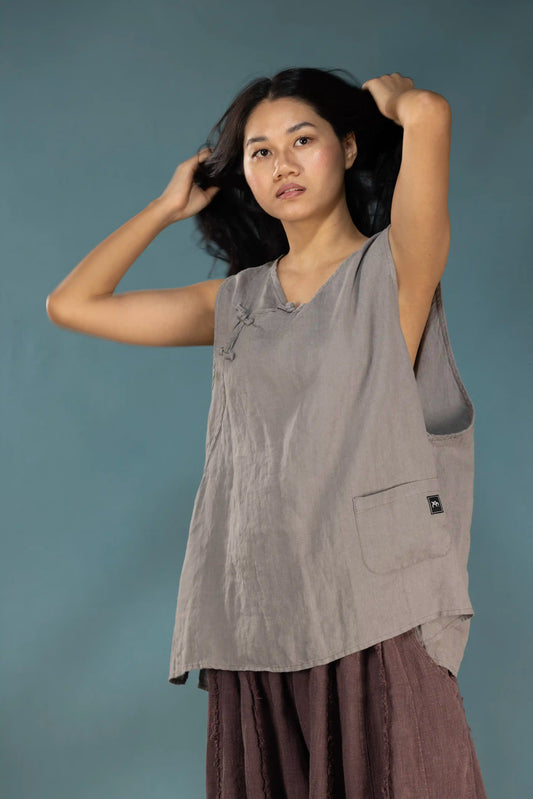 Stonewashed Linen Vest (Fog Grey)