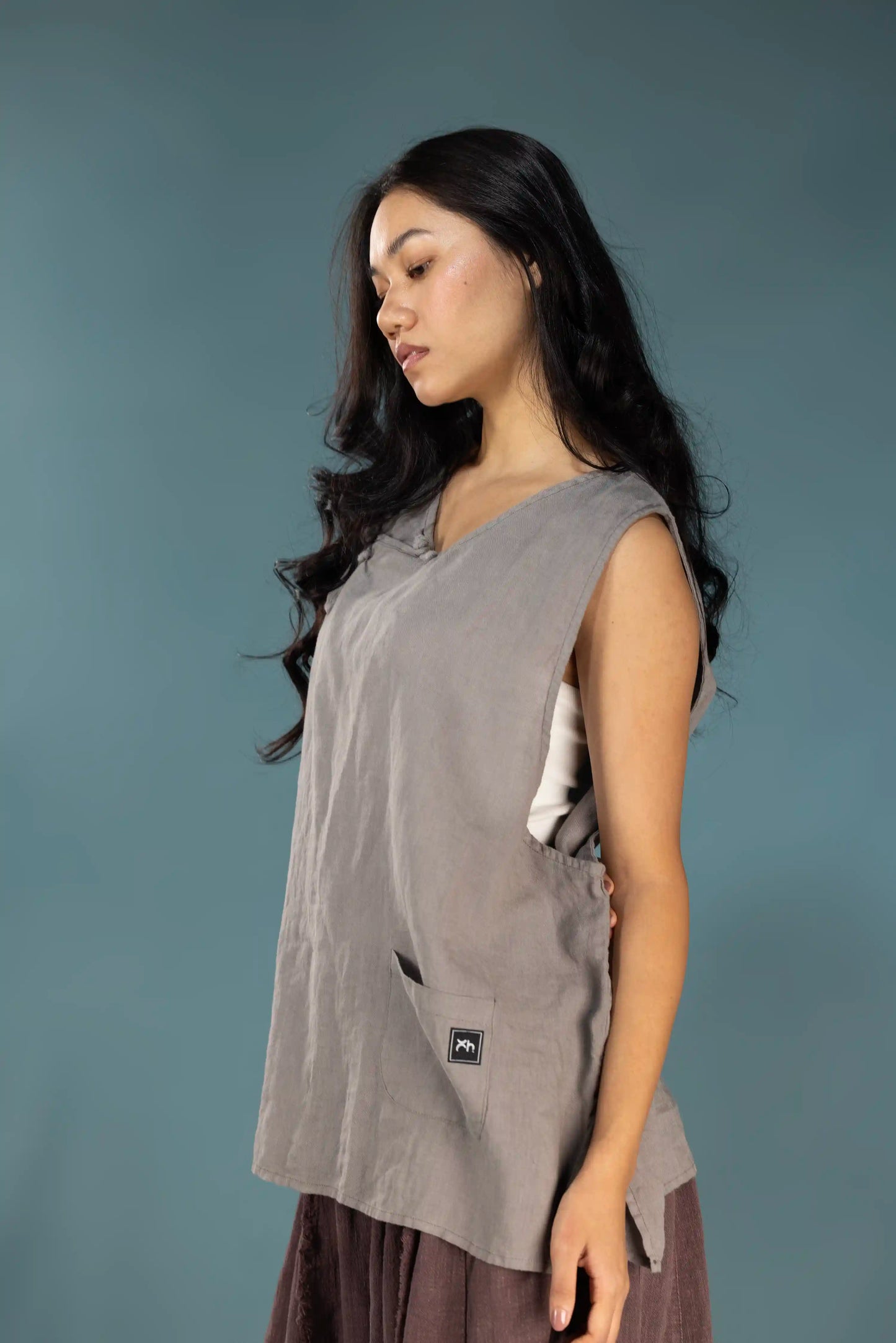 Stonewashed Linen Vest (Fog Grey)