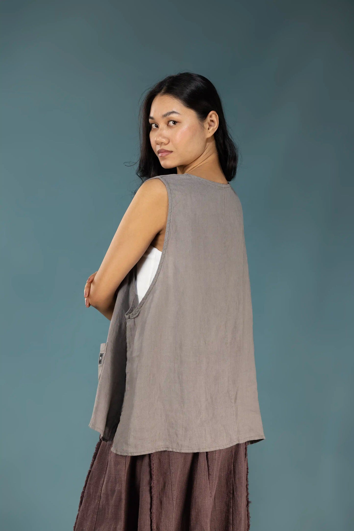 Stonewashed Linen Vest (Fog Grey)