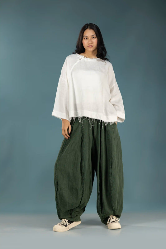 Whispered Edge Linen Top–White