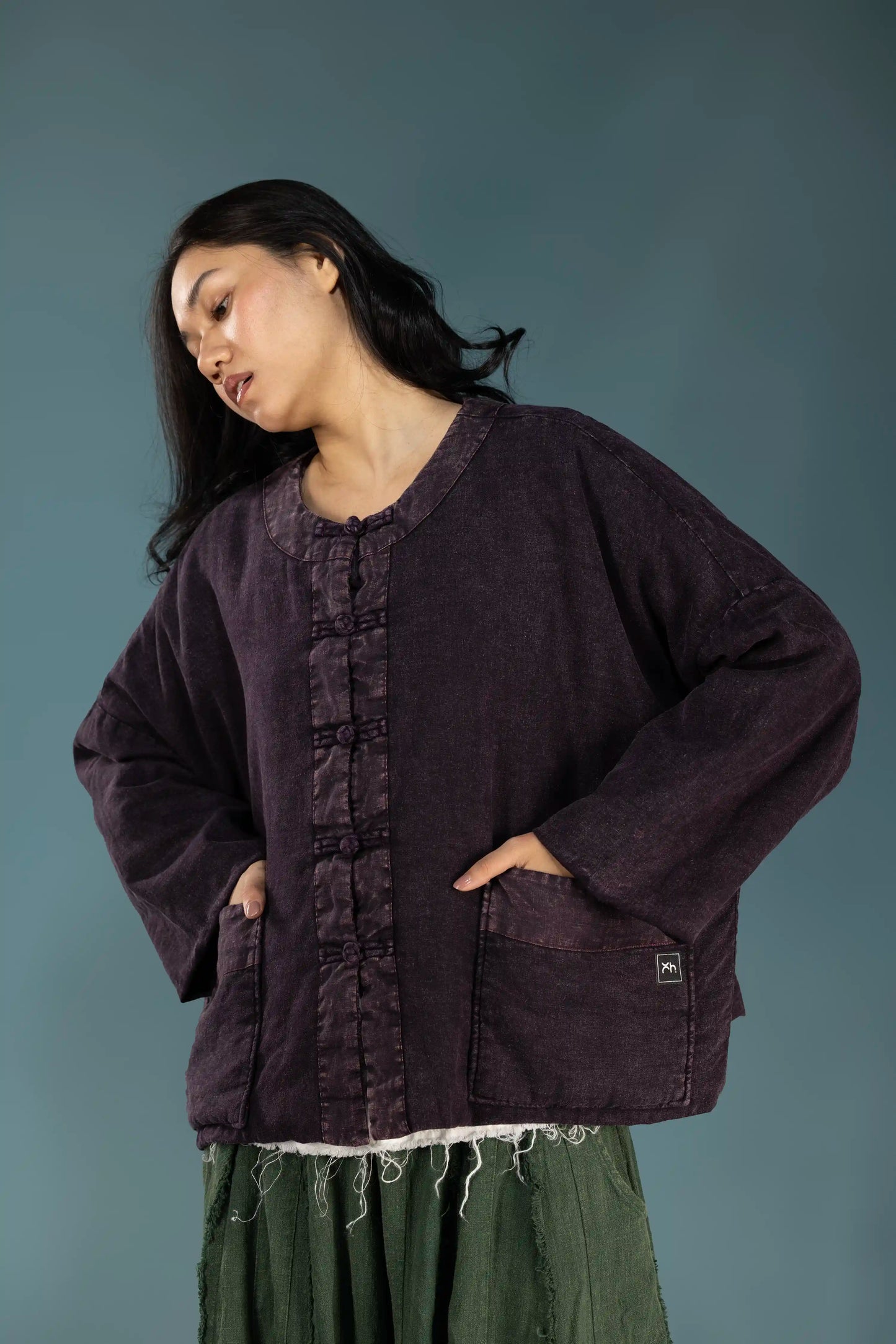 Dark Plum Quilted Linen Jacket