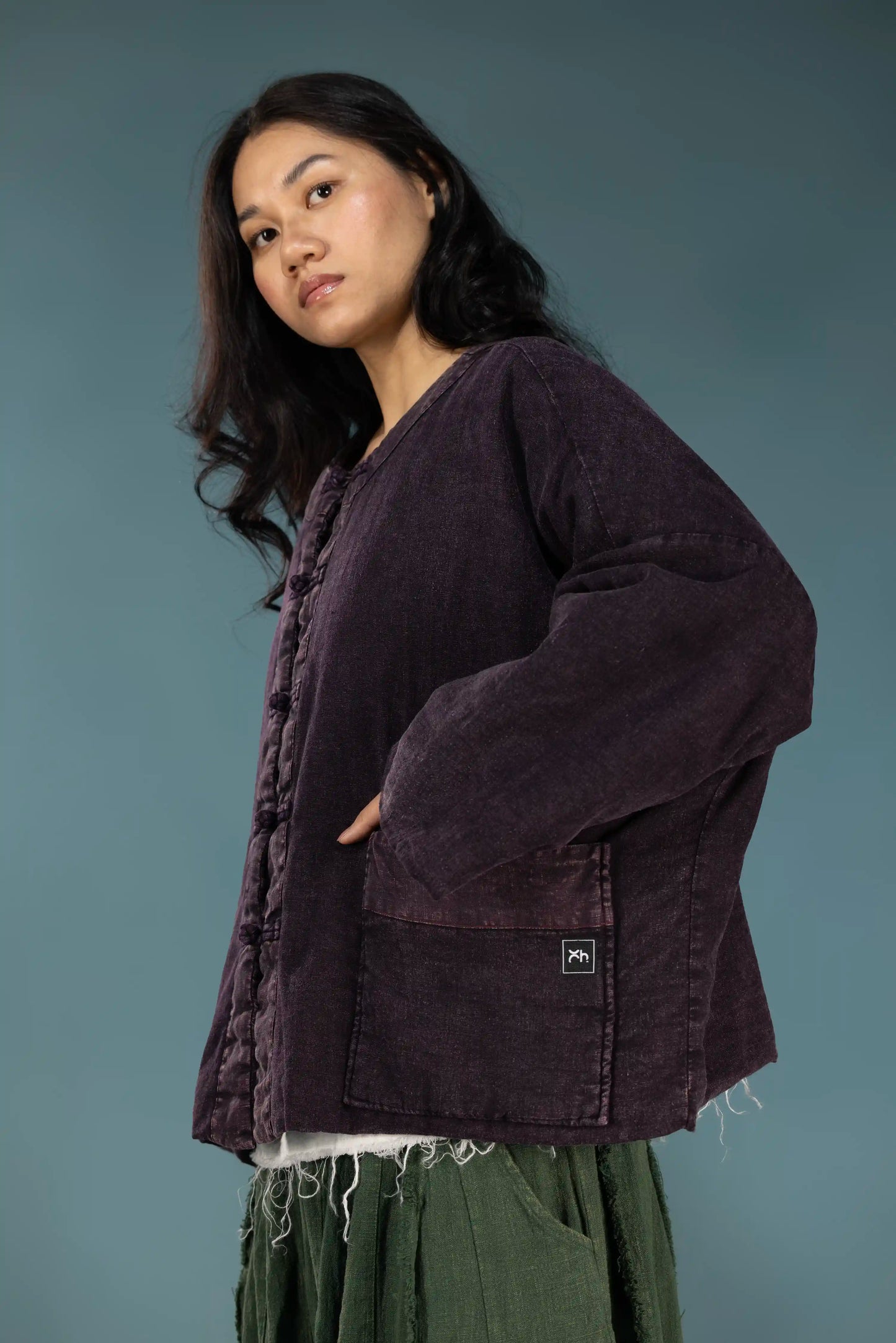 Dark Plum Quilted Linen Jacket