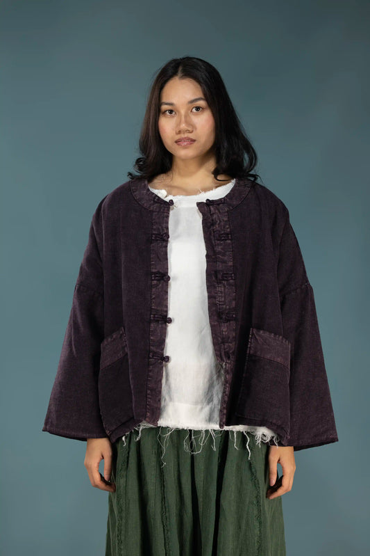 Dark Plum Quilted Linen Jacket