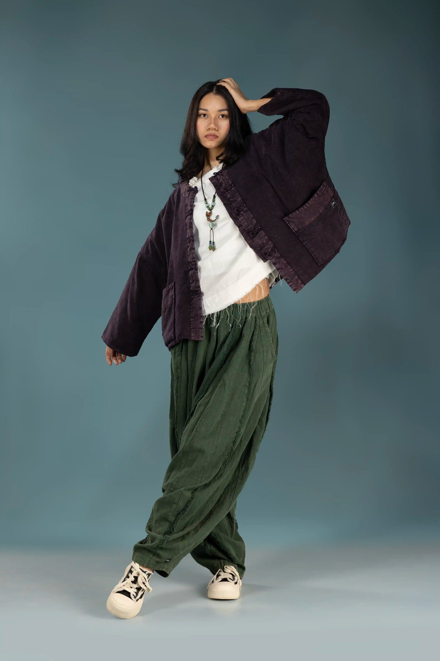 Dark Plum Quilted Linen Jacket
