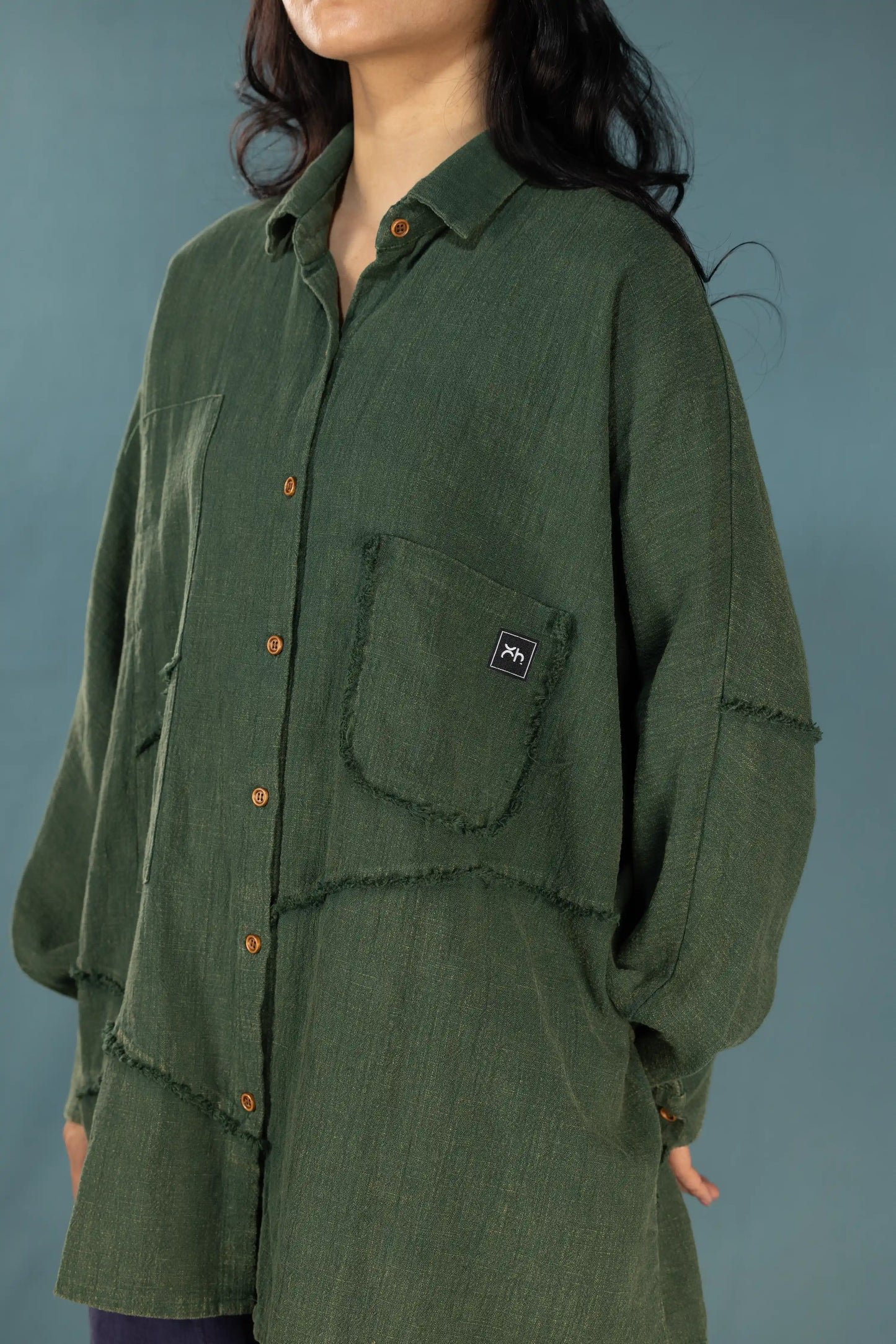 Sand-Fried Linen Overshirt - Green