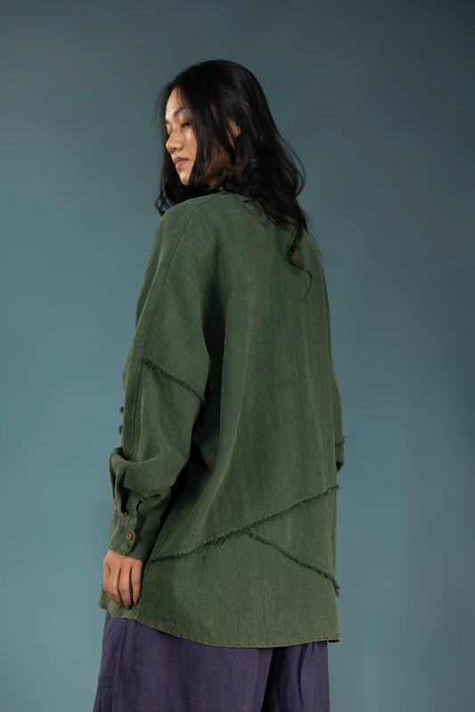 Sand-Fried Linen Overshirt - Green