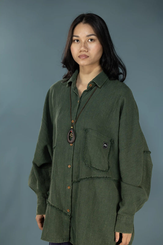 Wood Teardrop Clover Pendant Necklace (Walnut)