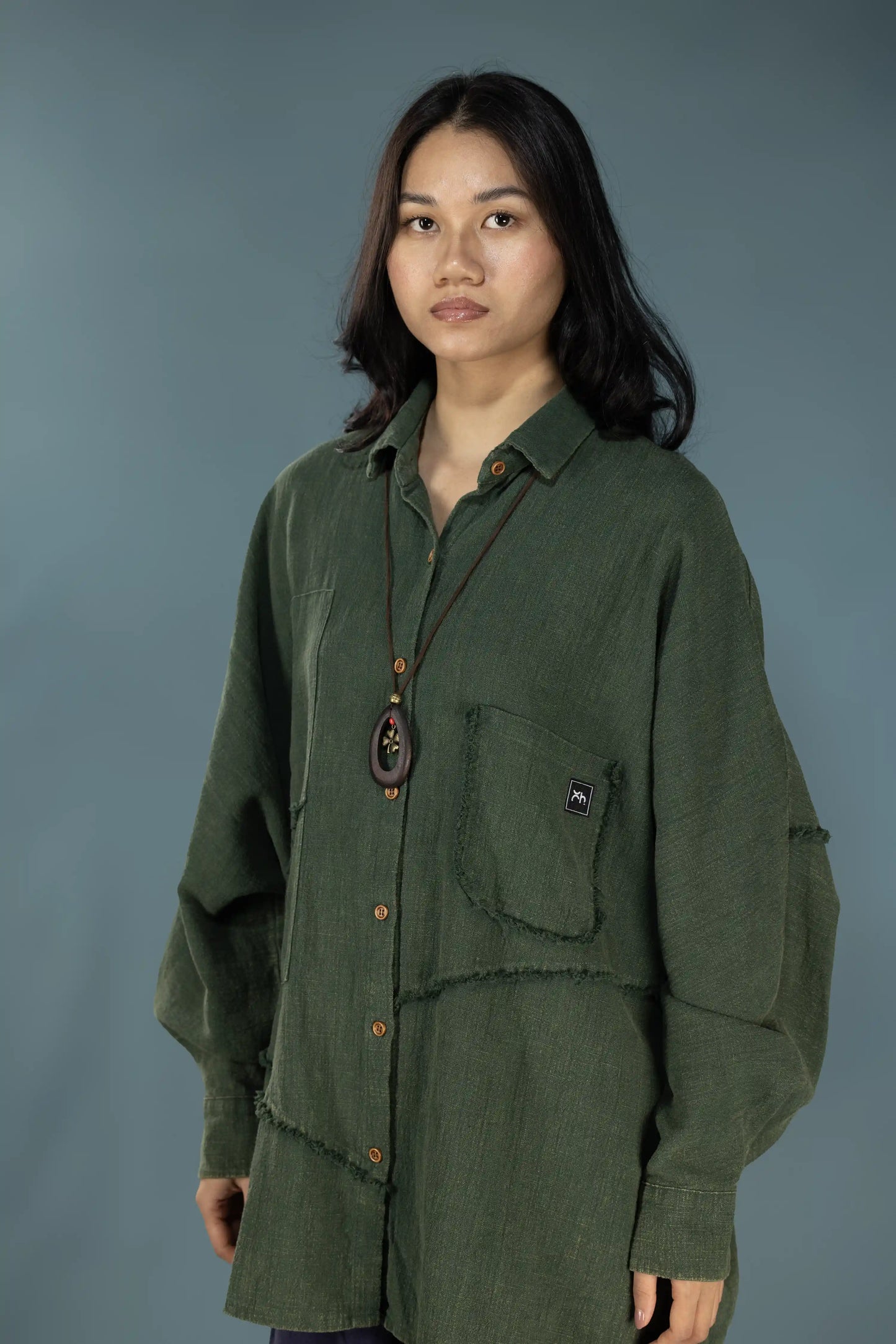 Sand-Fried Linen Overshirt - Green