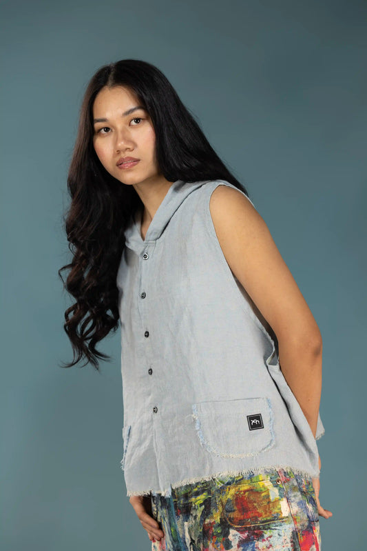 Washed Linen Hooded Vest