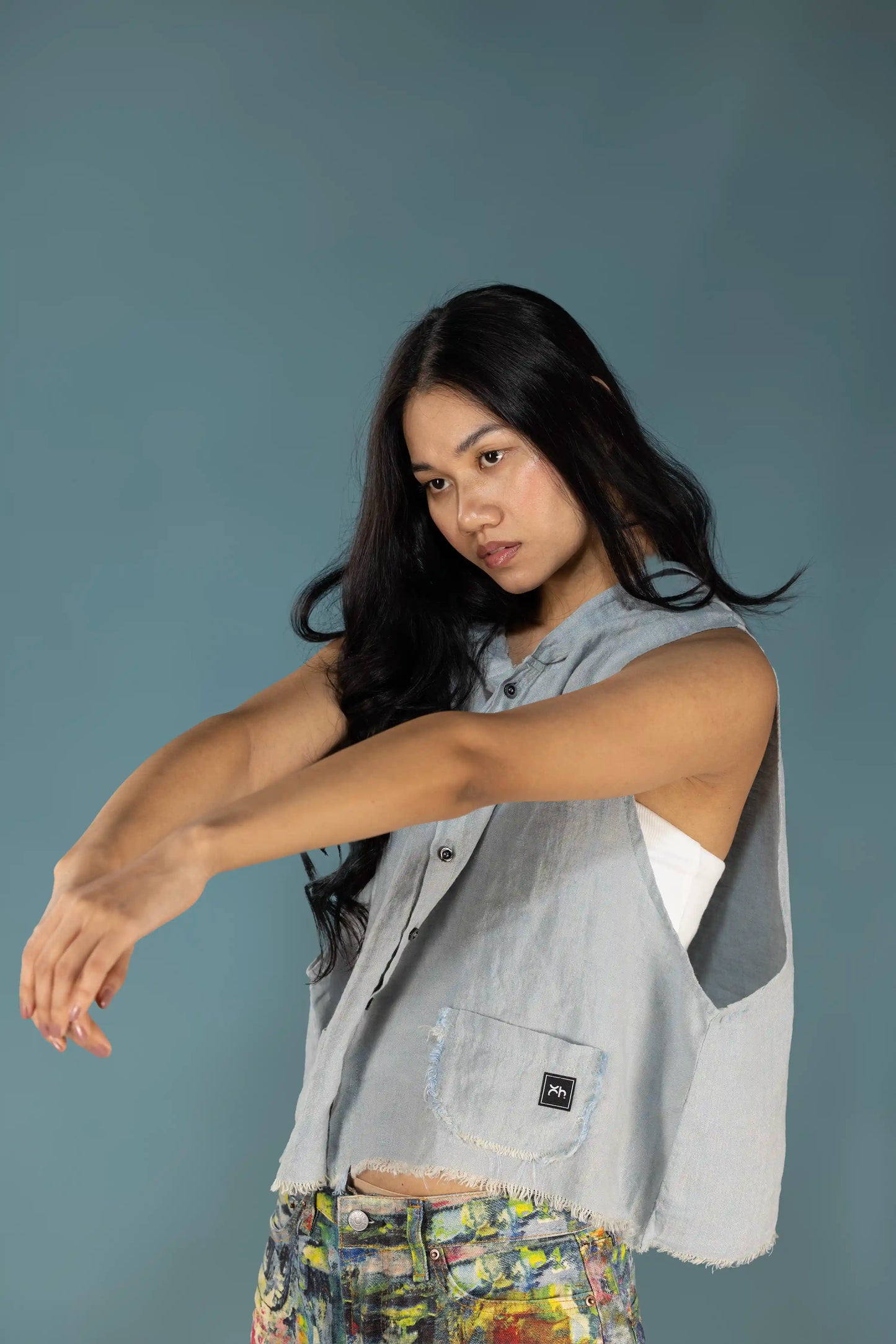 Washed Linen Hooded Vest