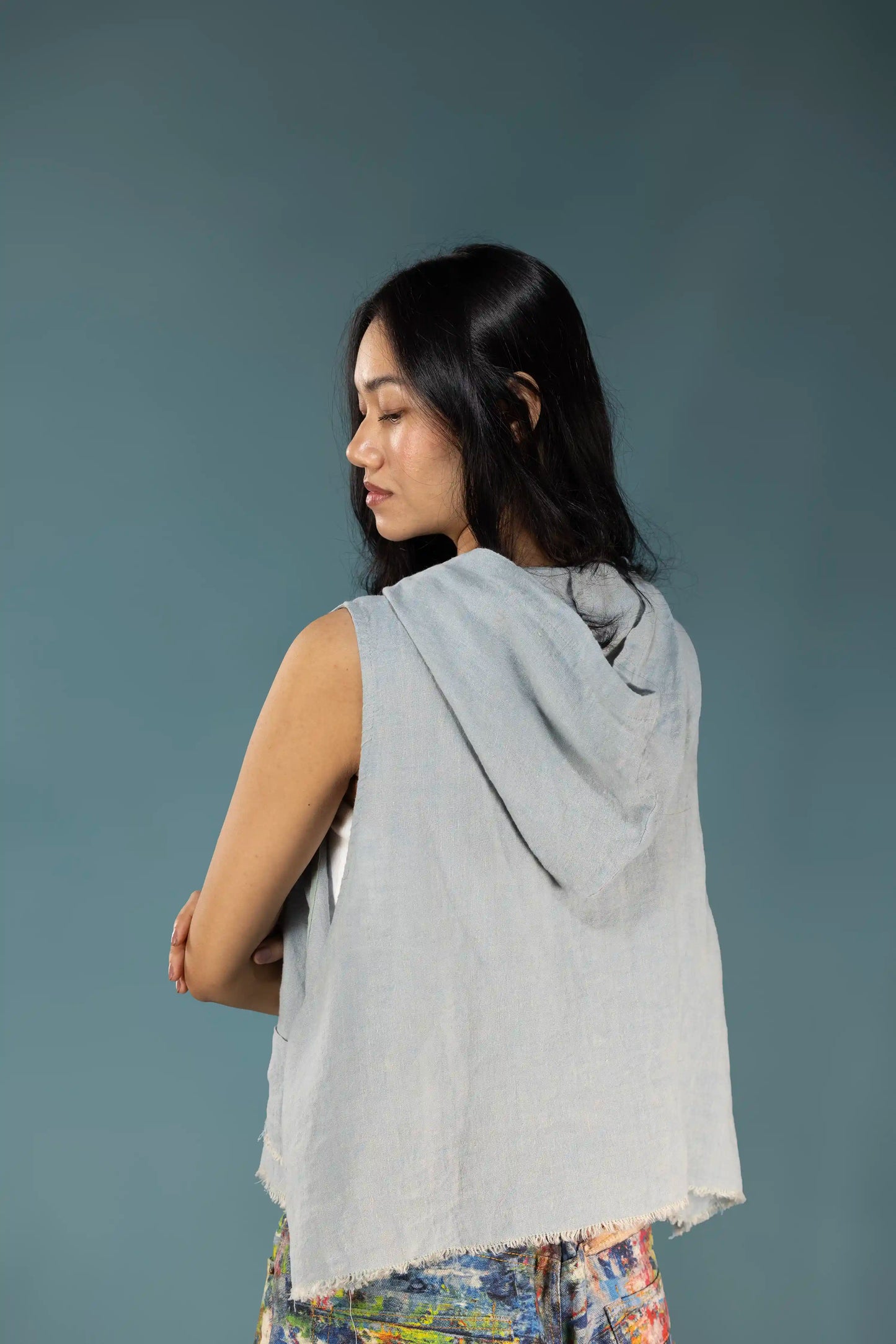 Washed Linen Hooded Vest