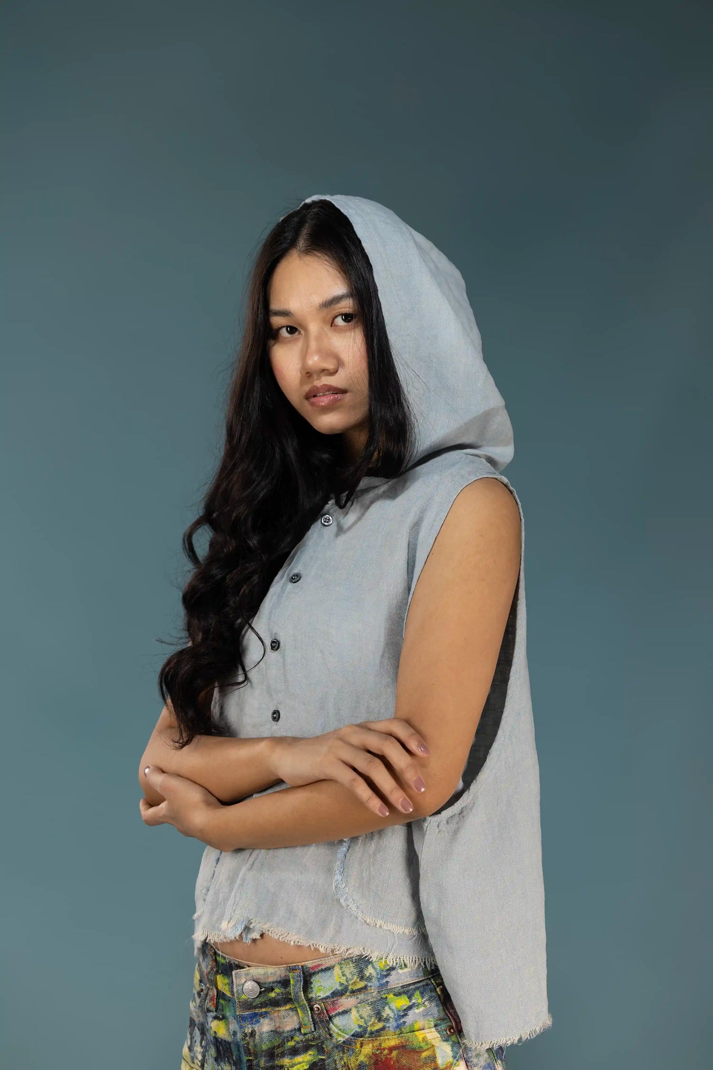 Washed Linen Hooded Vest