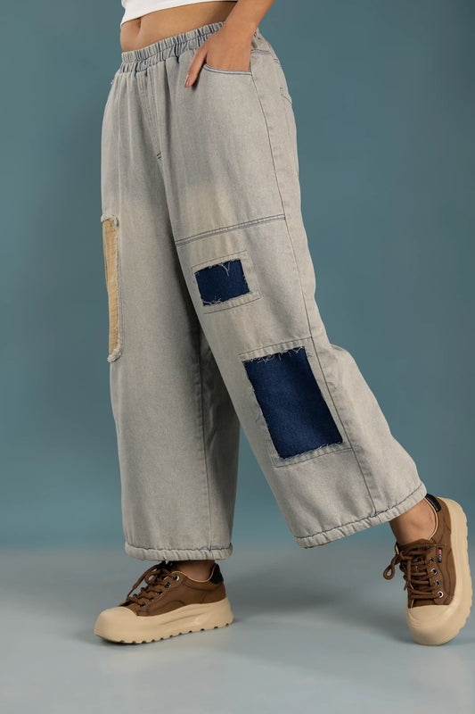 Drifted Patch Denim Pants–Washed Blue
