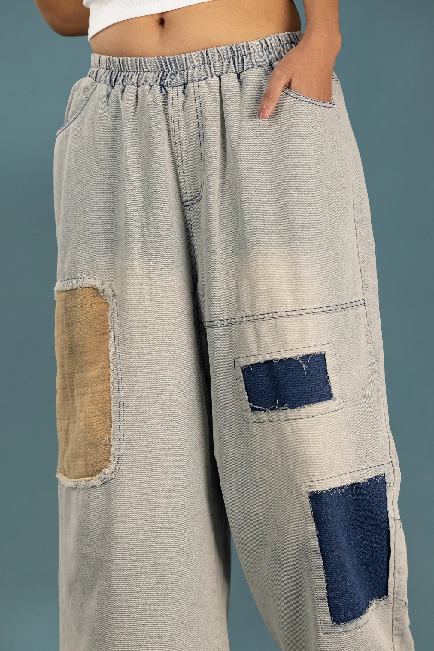 Drifted Patch Denim Pants–Washed Blue