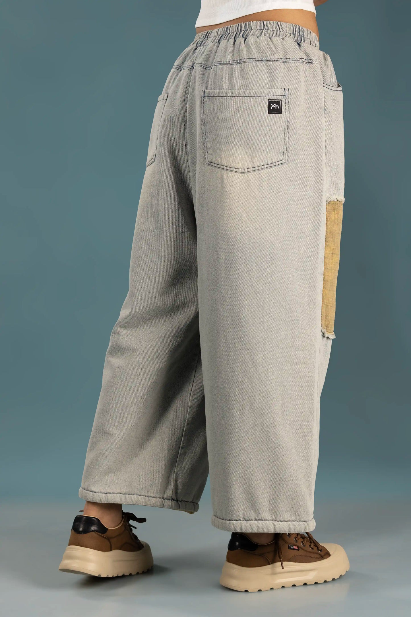 Drifted Patch Denim Pants–Washed Blue