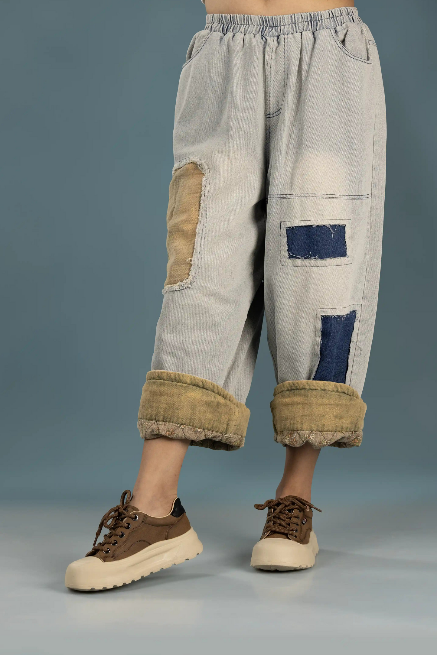 Drifted Patch Denim Pants–Washed Blue