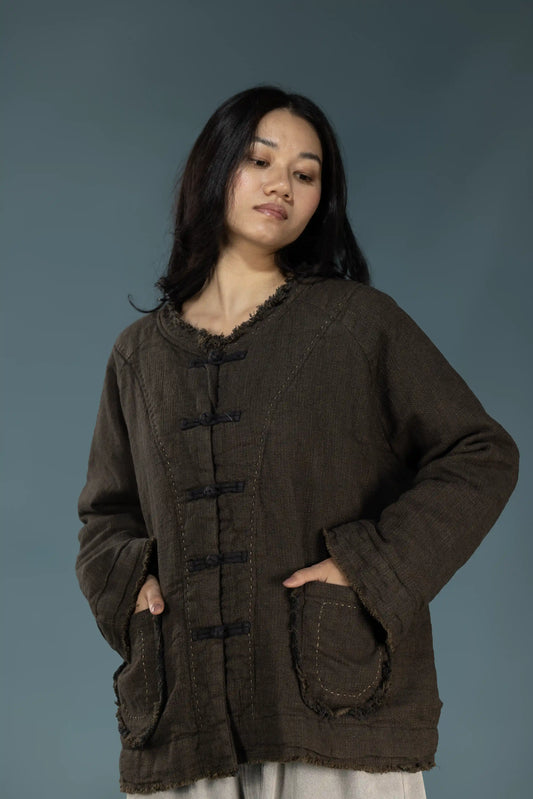 Raw-Edge Linen Frog Jacket (Padded)