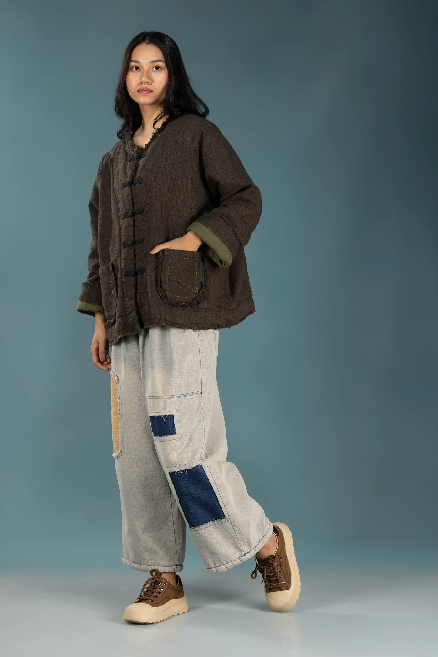 Drifted Patch Denim Pants–Washed Blue