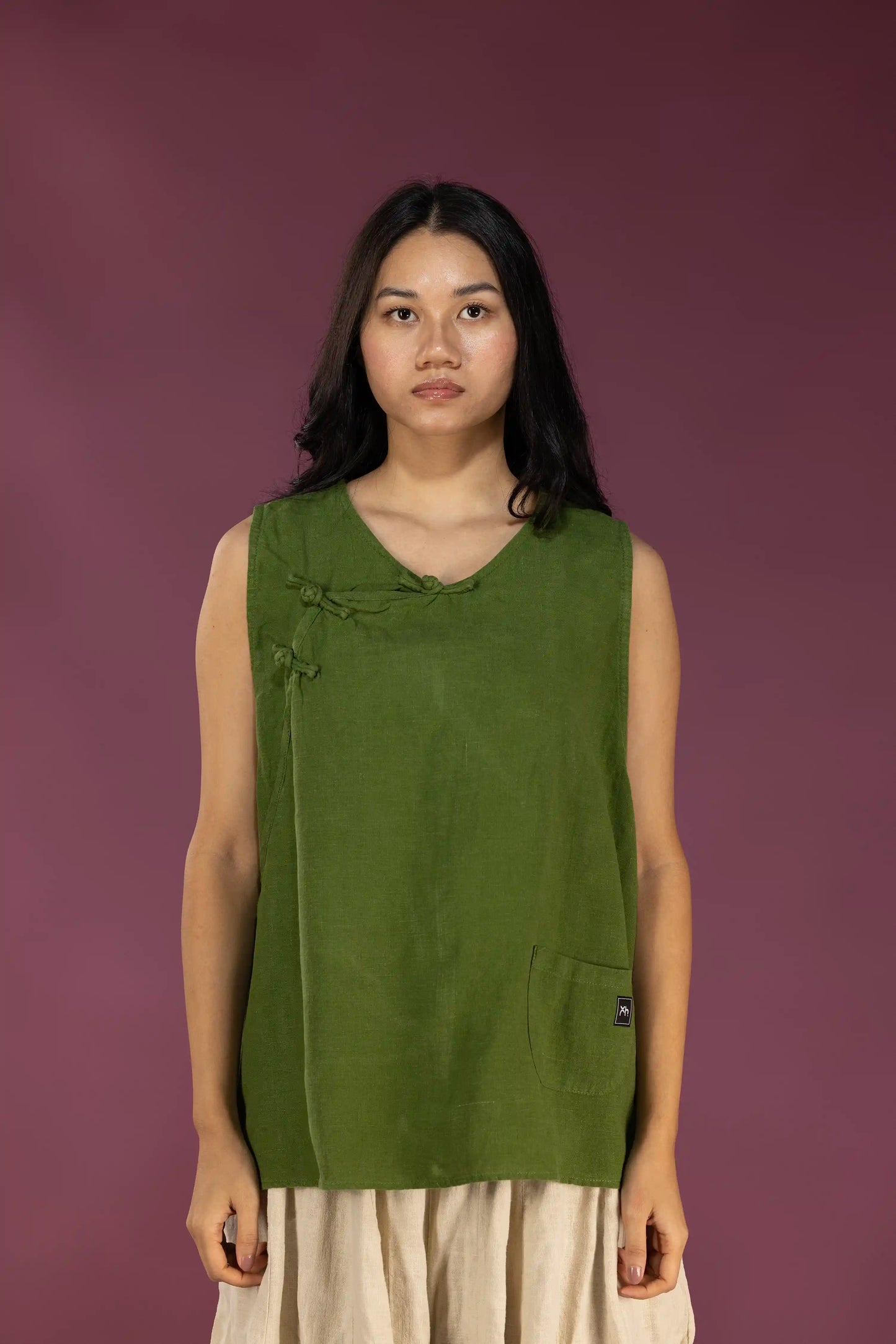 Hand-Tied Linen Vest (Moss)