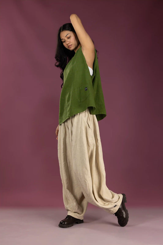 Hand-Tied Linen Vest (Moss)