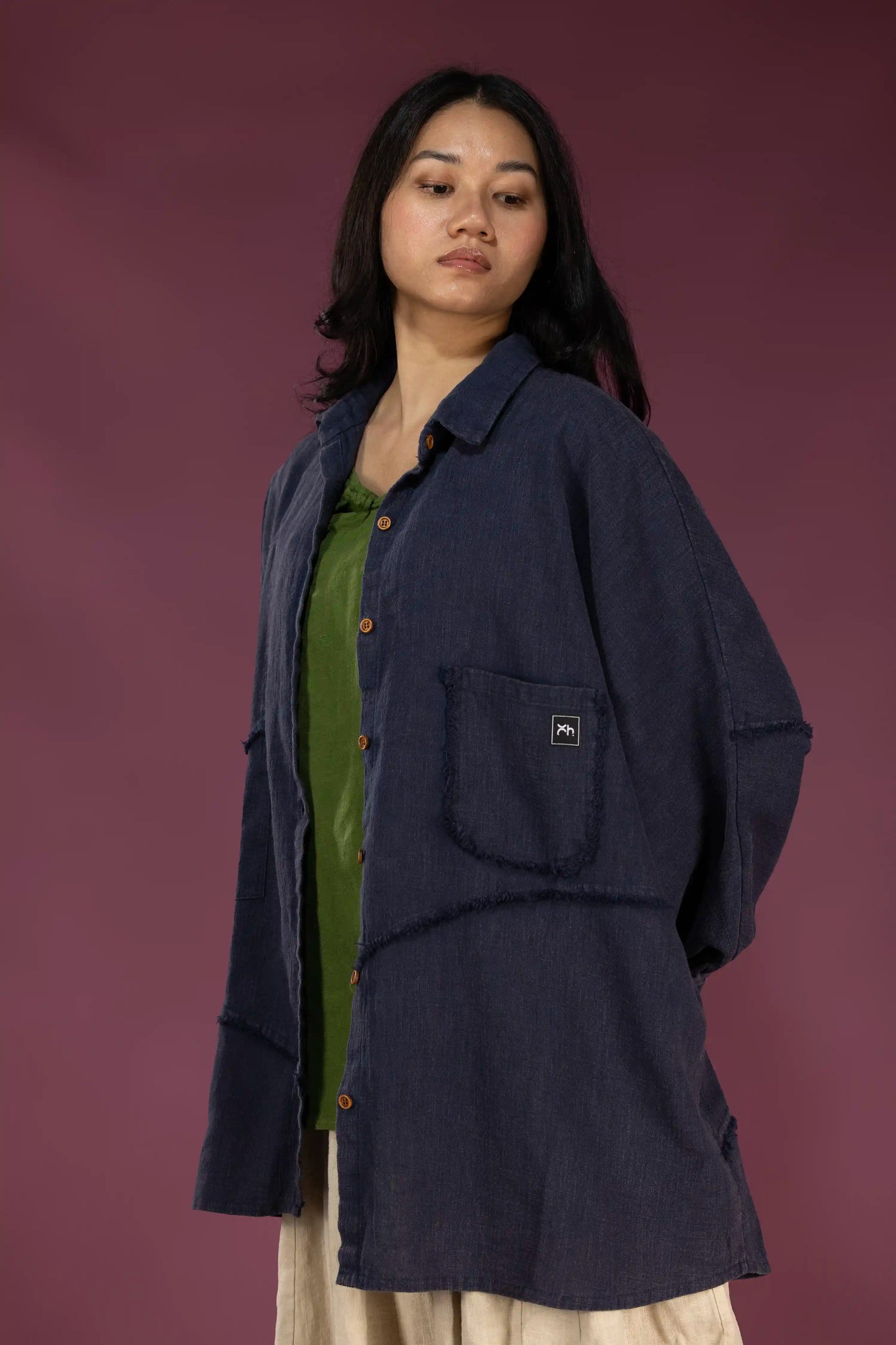 Sand-Fried Linen Overshirt - Blue