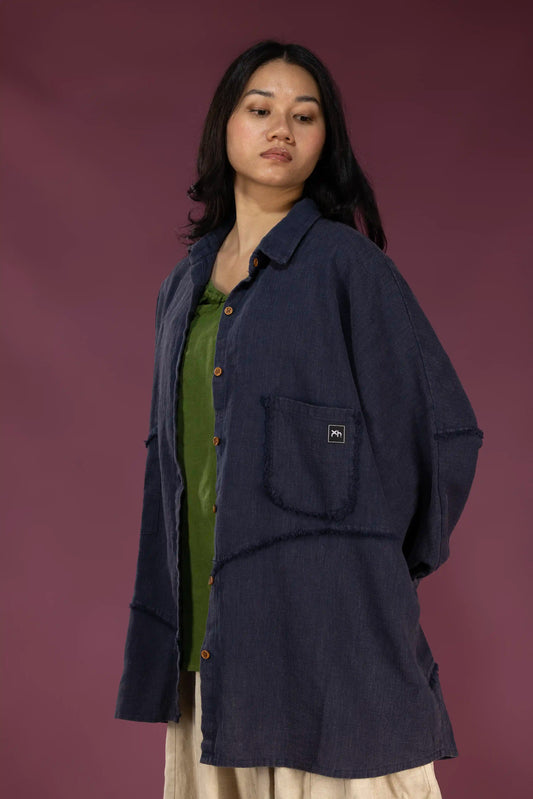 Sand-Fried Linen Overshirt - Blue