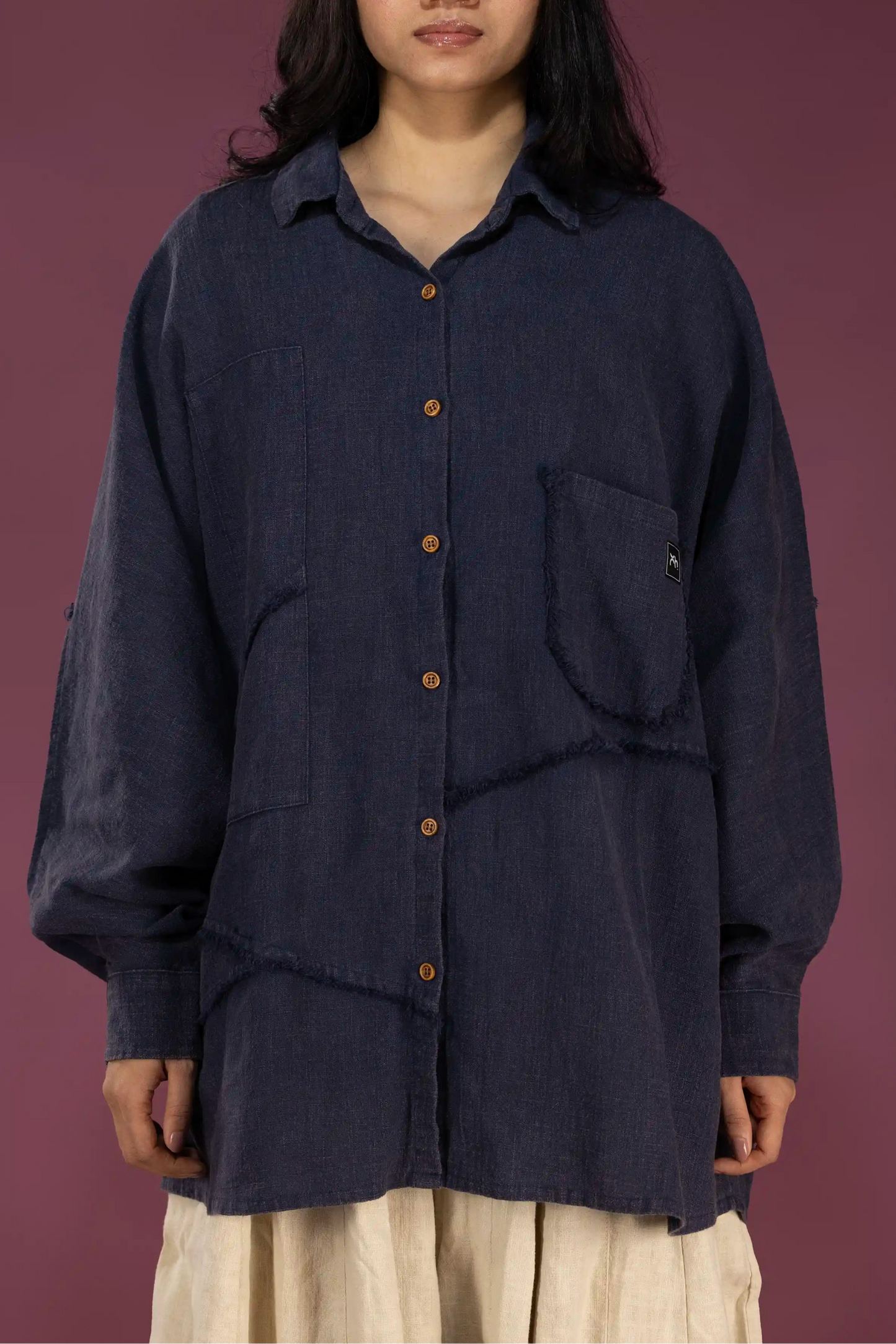 Sand-Fried Linen Overshirt - Blue