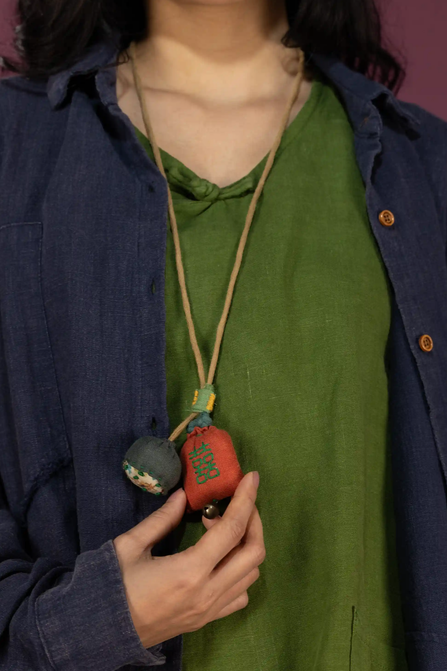 Handmade Linen Charm Necklace (Orange)