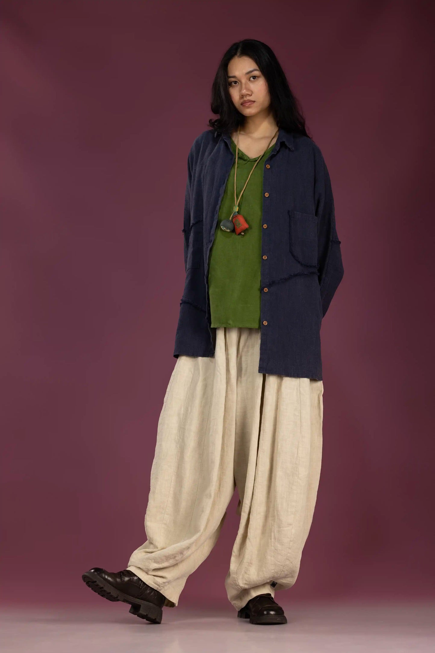 Sand-Fried Linen Overshirt - Blue
