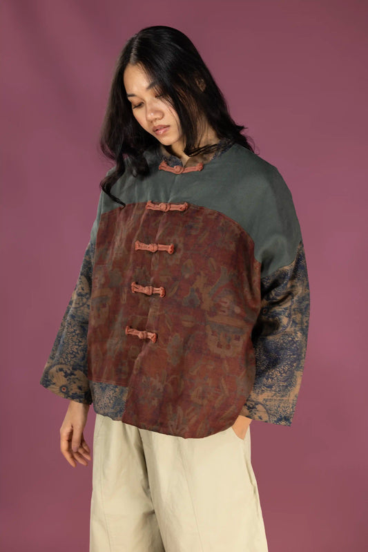 Linen Patchwork Frog Jacket (Padded)