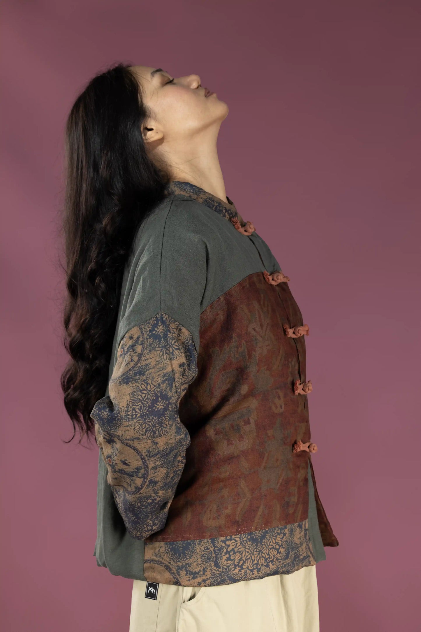 Linen Patchwork Frog Jacket (Padded)