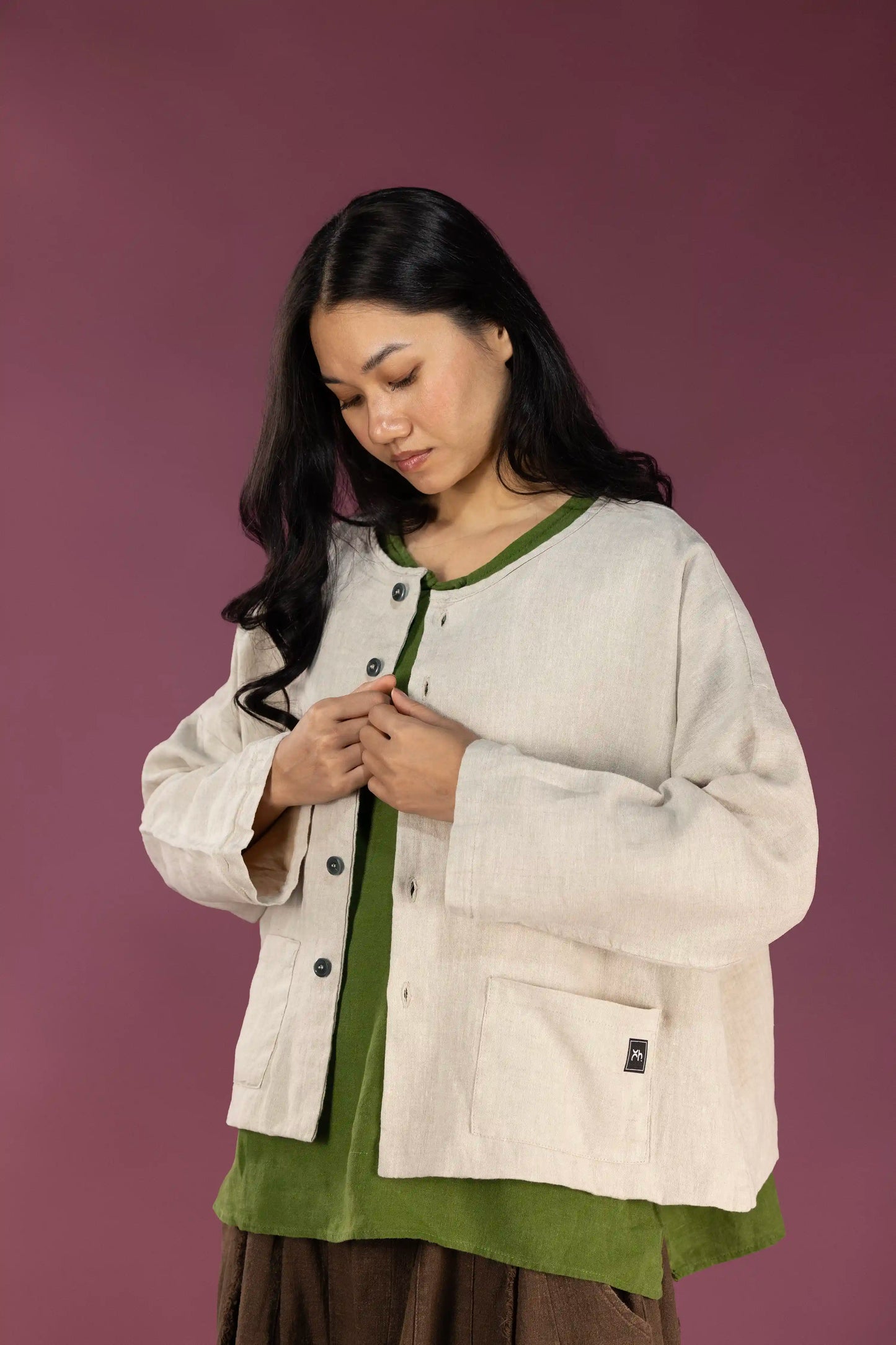 Stonewashed Linen Jacket (Oat & Blush)