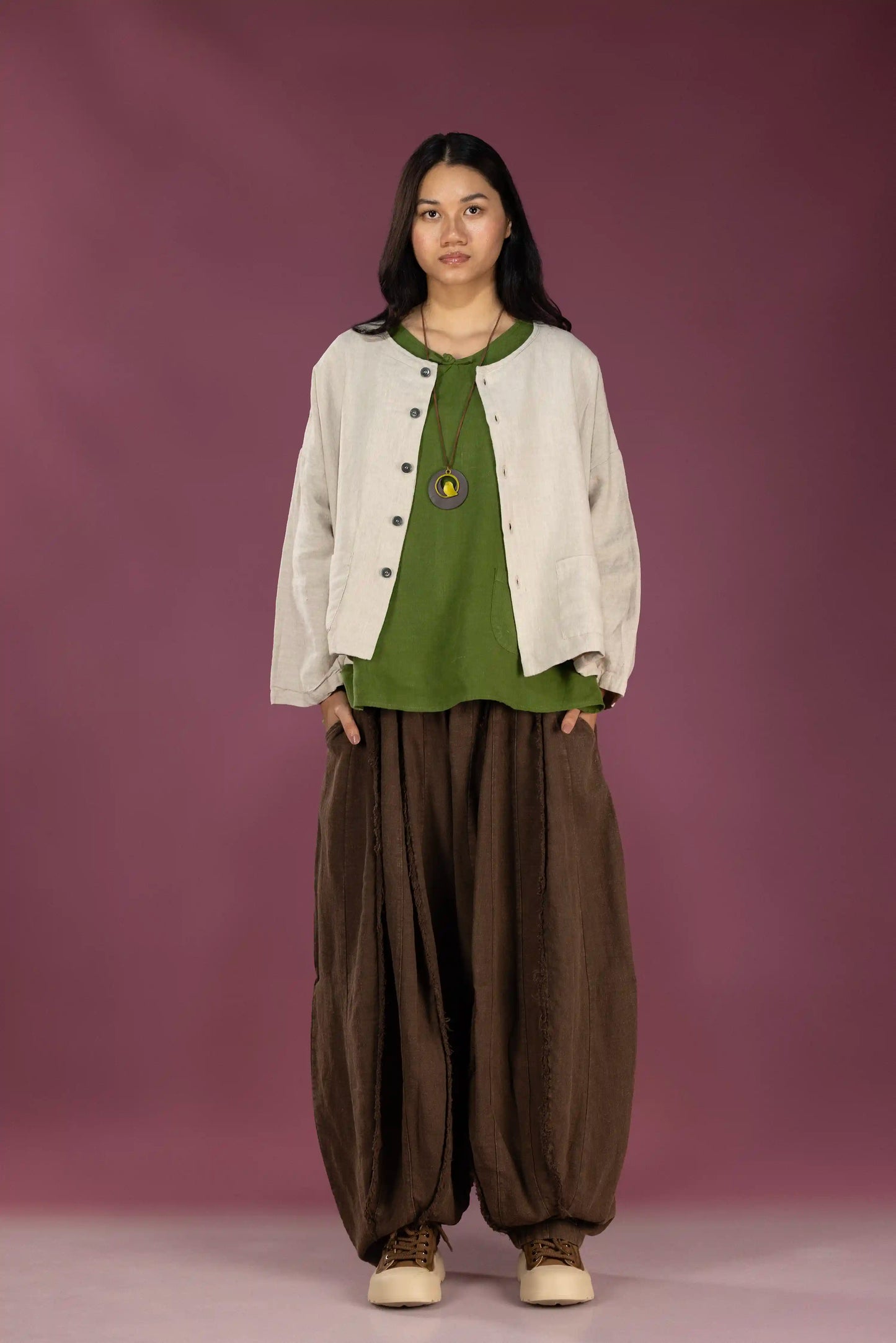 Stonewashed Linen Jacket (Oat & Blush)