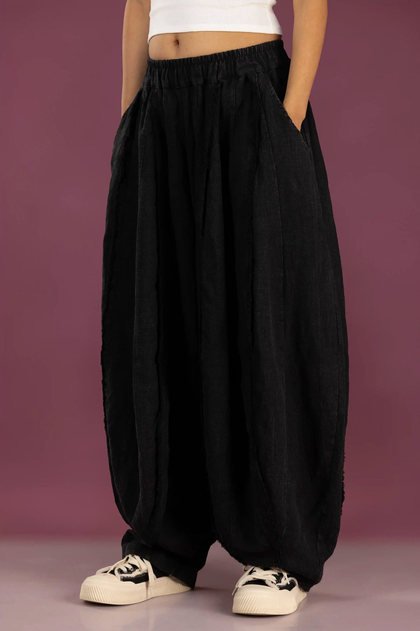 Black Linen Wide-Leg Pants