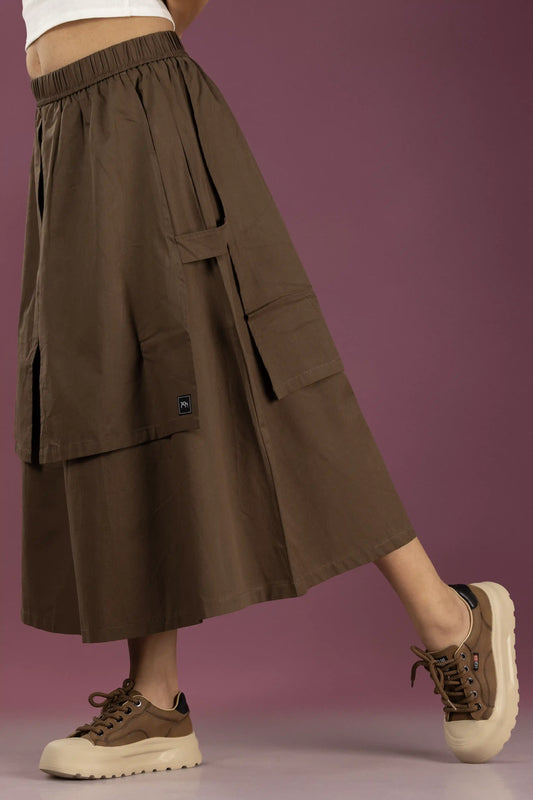 Layered Earth Cotton Midi Skirt