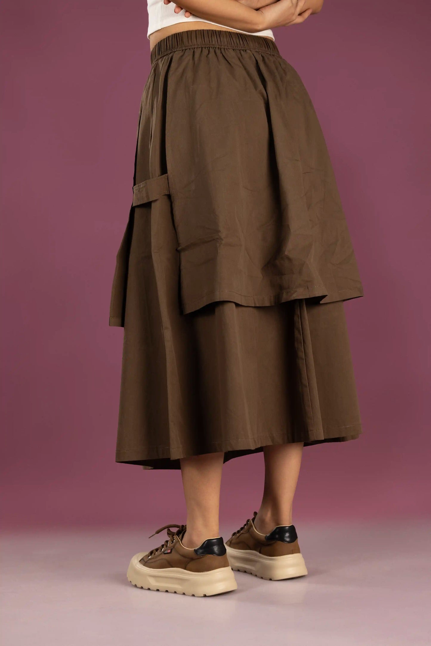 Layered Earth Cotton Midi Skirt