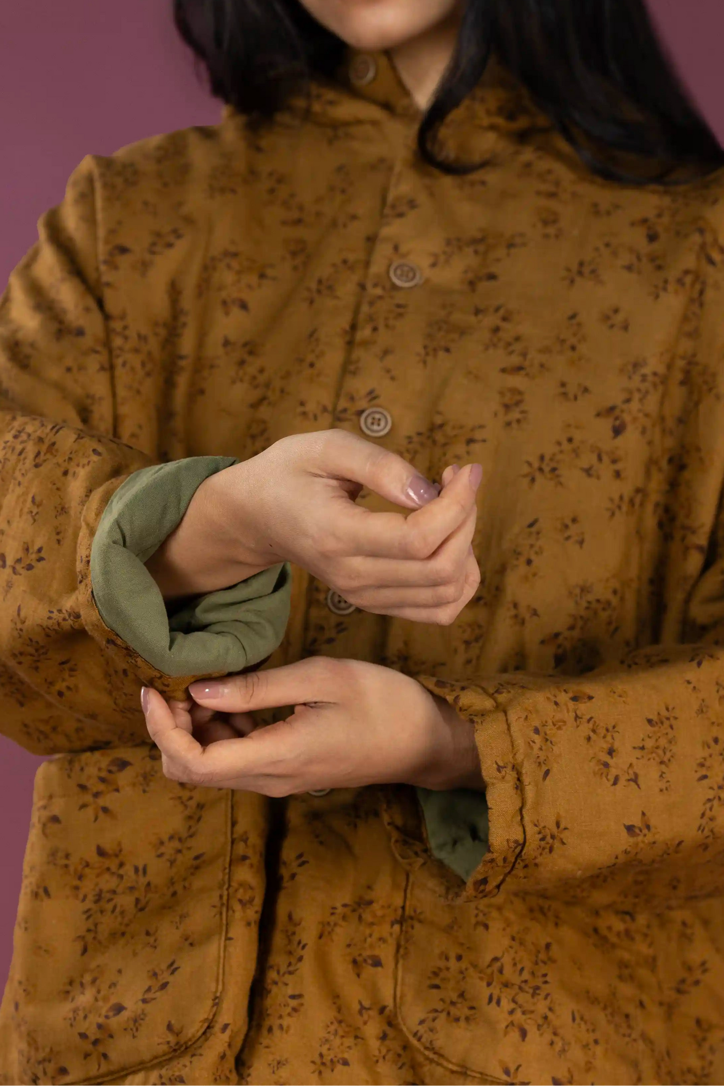 Meadow Spice Printed Linen Quilted Hoodie